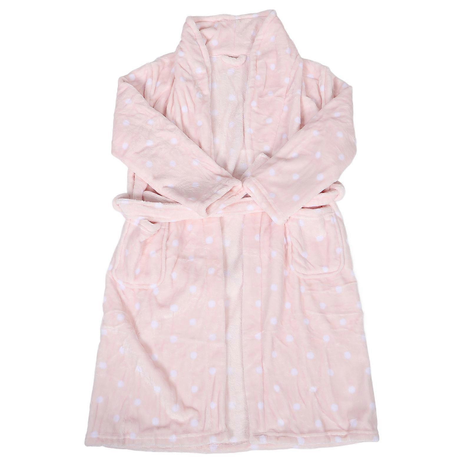 Thick Flannel Bathrobe for Women – Soft, Resilient Sleepwear with Dot Pattern, Warm & Comfortable for Lounging and Post Shower Use