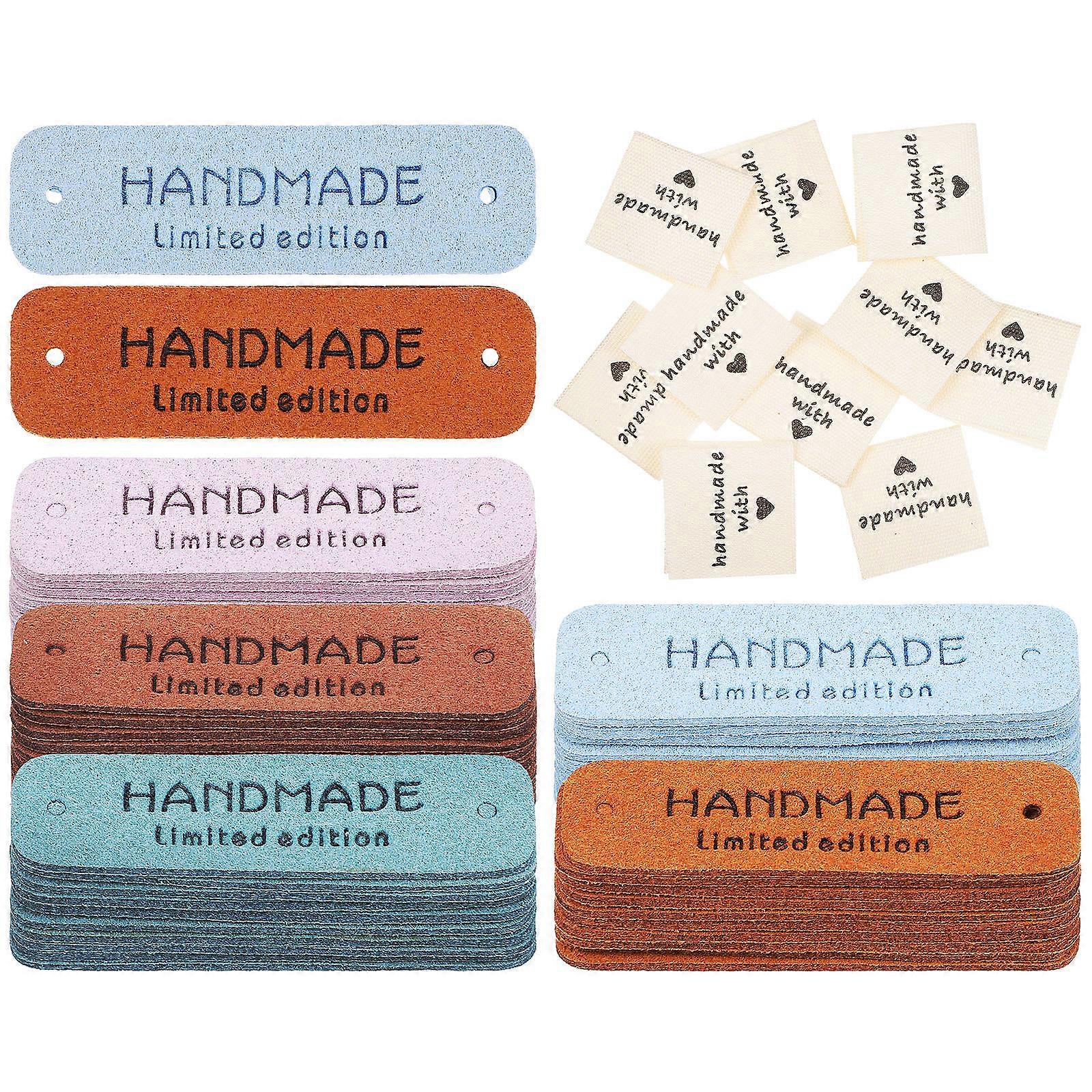 Handmade Bag Tags Leather and Cloth Labels Embellishment Sewing Label Tags for Craft Projects 60Pcs