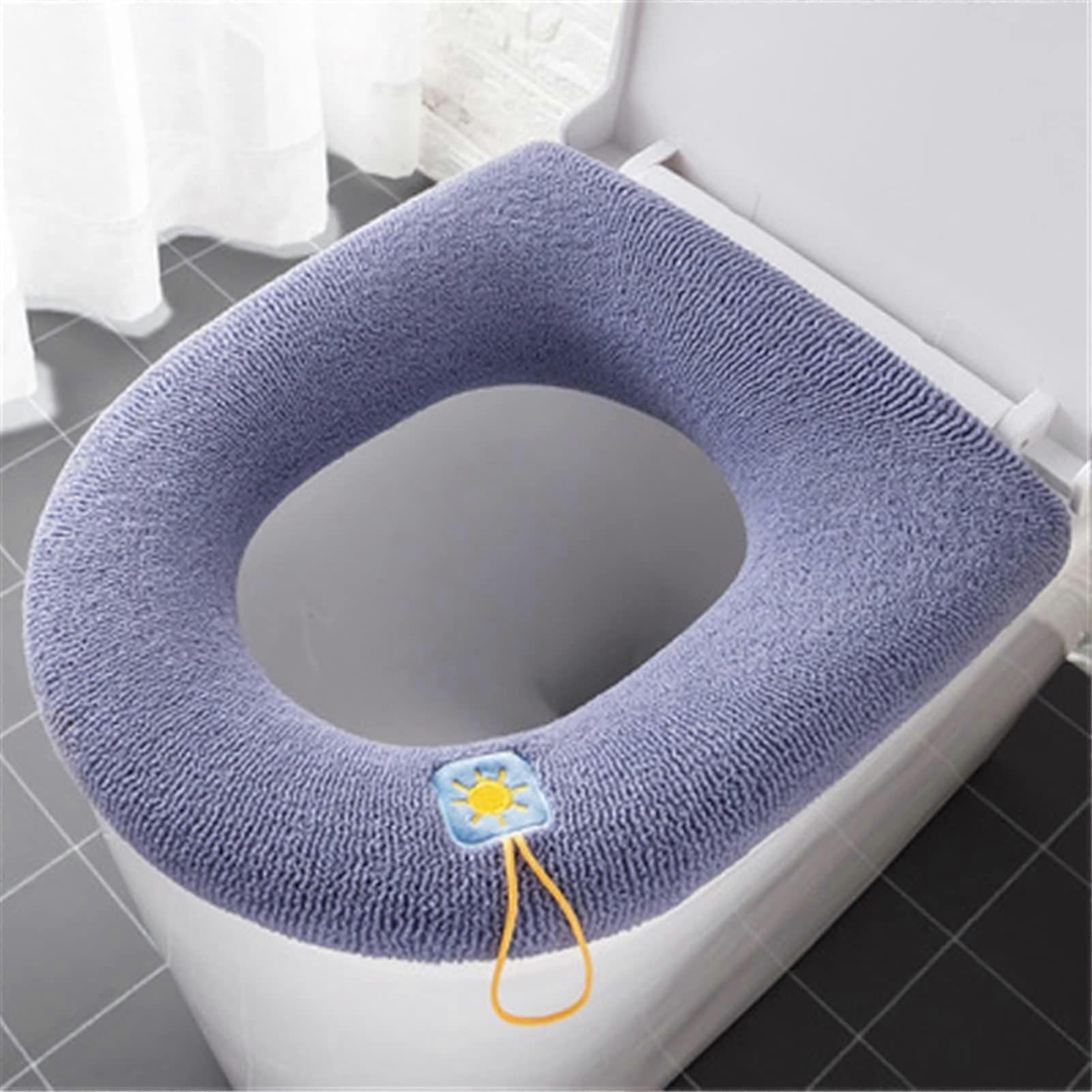 Toilet Seat Cover 4 Seasons Thick Knitted Cushion Can Be Washed Repeatedly (Blue)
