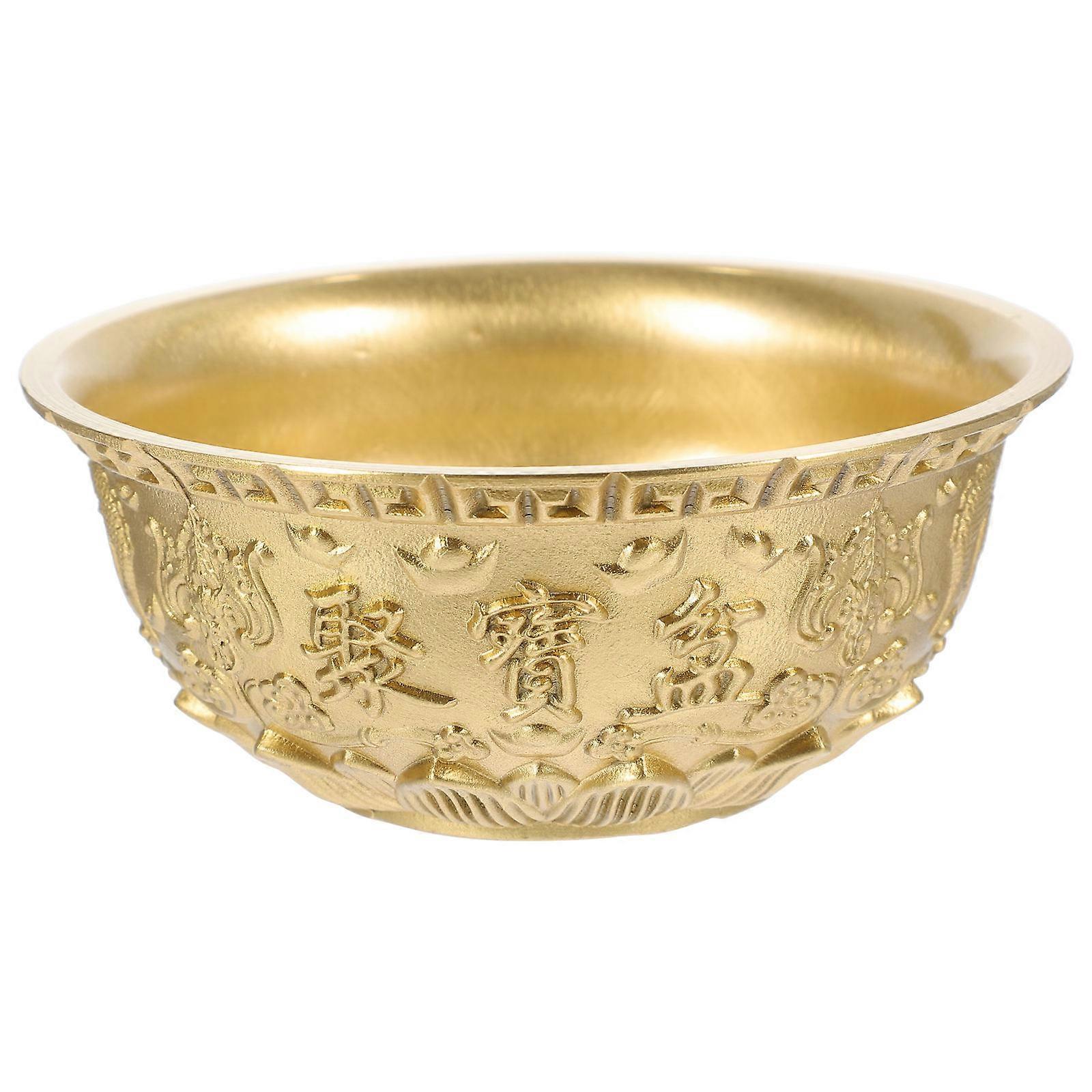 Decorative China Basin Brass Bowl Gold Color Tabletop Adornment Traditional Design 1Set