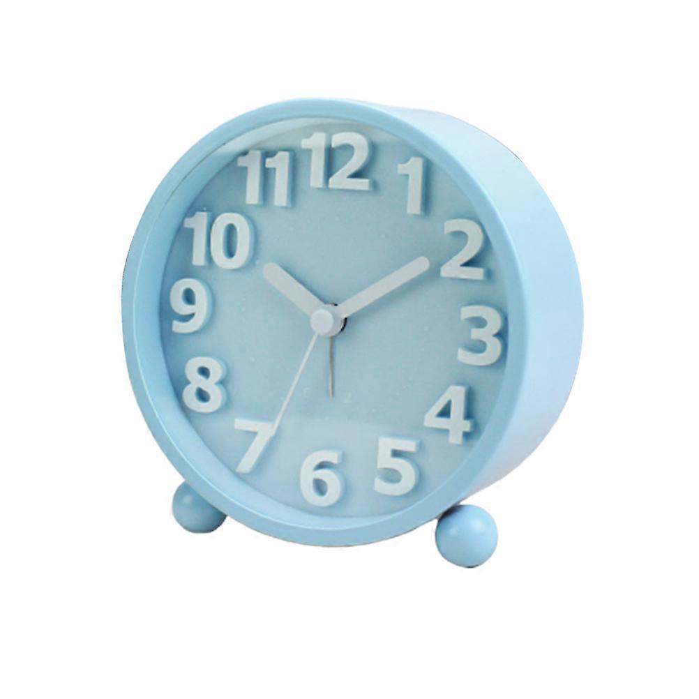 Creative Blue Metal Alarm Clock, Non Ticking Design, Desktop Bedside Reminder for Birthday – Battery Not Included