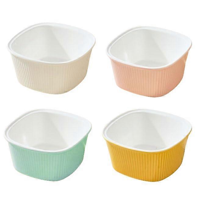Square Ramekins Set of 4, 210 ml Ceramic Porcelain Baking Bowls, Stackable Brulee Dishes, Colorful 10 x 5 cm