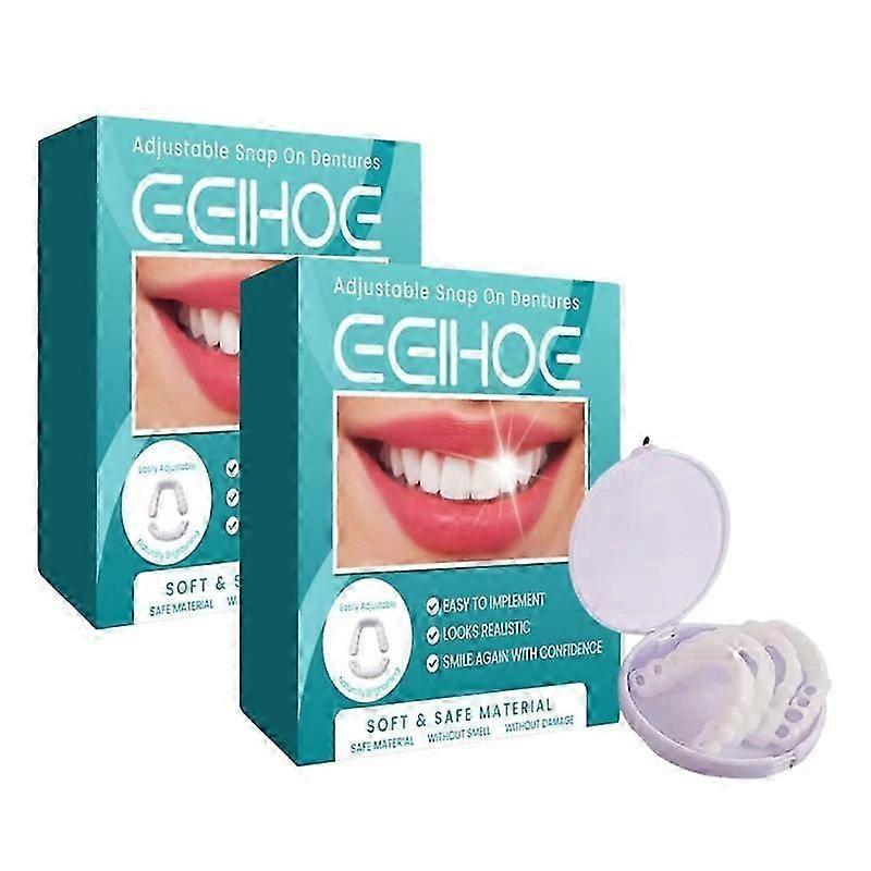2Pcs Adjustable Snap-on Dentures, Veneers Denture Braces Plus Denture Cases, Temporary Fillings Braces Interdental Fillings Straightening Dentures Kit