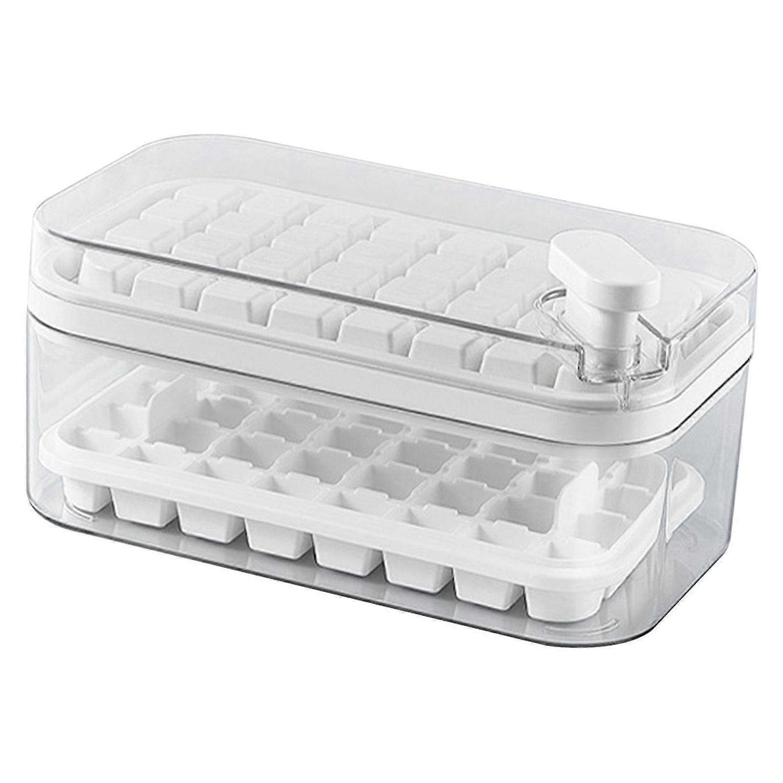 Ice Cube Tray Double Layer 64Pcs Ice Maker Box Home Press Easy Release Ice Freezer Storage Box White 