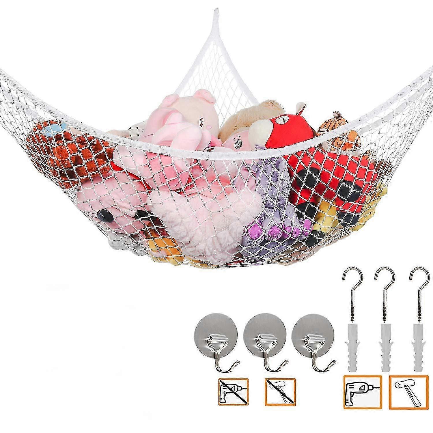 Jumbo Toy Hammock Stuffed Animals And Toy Storage Hammock Net 70" Wall Sling Corner Extra Large Kids Children Mesh Toy Net Organizer