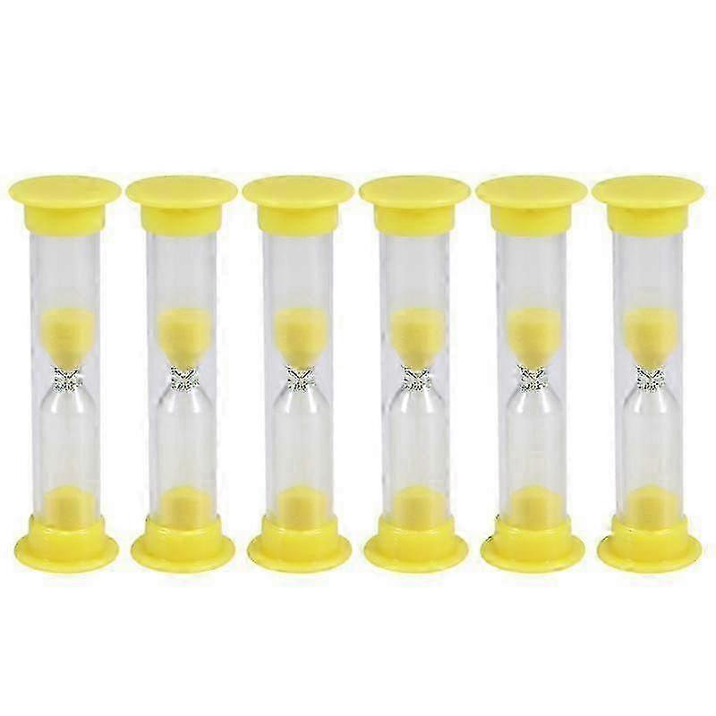 6 stk 3 minutter plast sandglass mini timer for barn (gul)