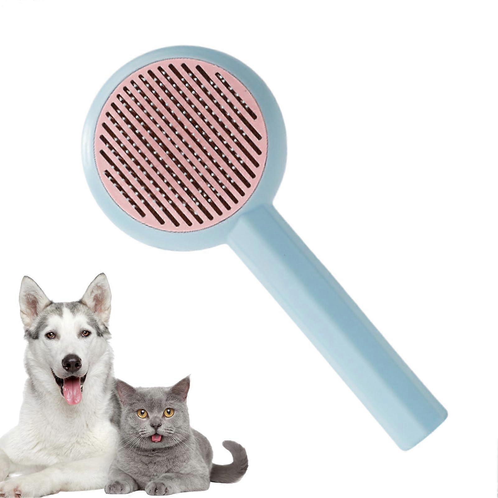 Selfcleaning pet brush, cat detangling brush, portable gentle grooming comb for cats, rabbits, blue