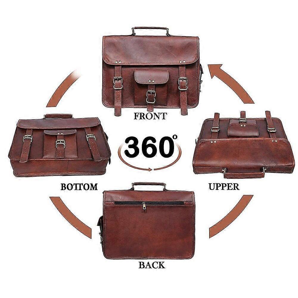 Men's Brown Goat Leather Briefcase Messenger Claasic Satchel Shoulder Bag