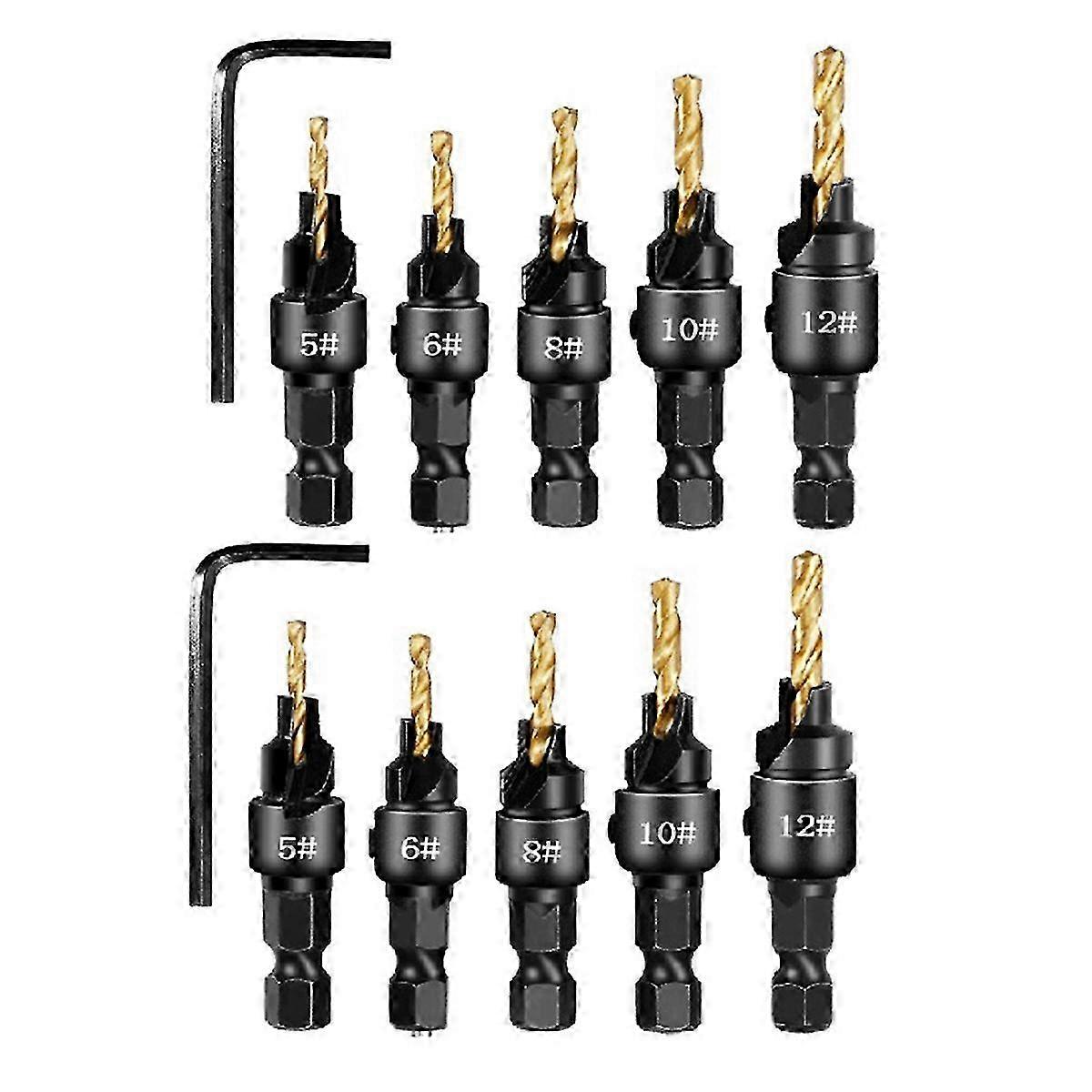 2 Setsx5pcs Countersunk Drill Hexagonal Handle Steel Hole Opener Set Wood Taper Hole Integrated Dril Edition 0709