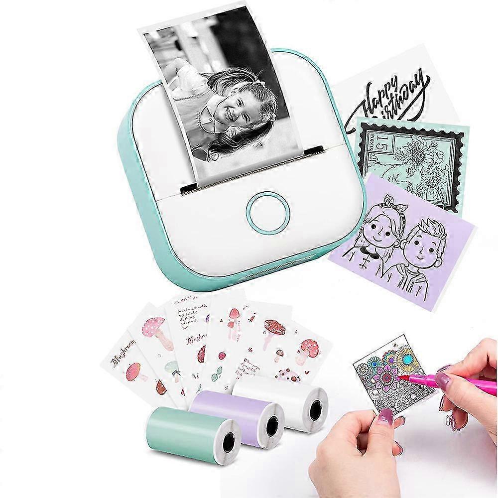 Mini Label Printer T02 Portable Small Printer with 3 Rolls of Paper, Sticker Printer for Study, Notes, Pictures, Photos, Diaries, style634 SZRH A-K