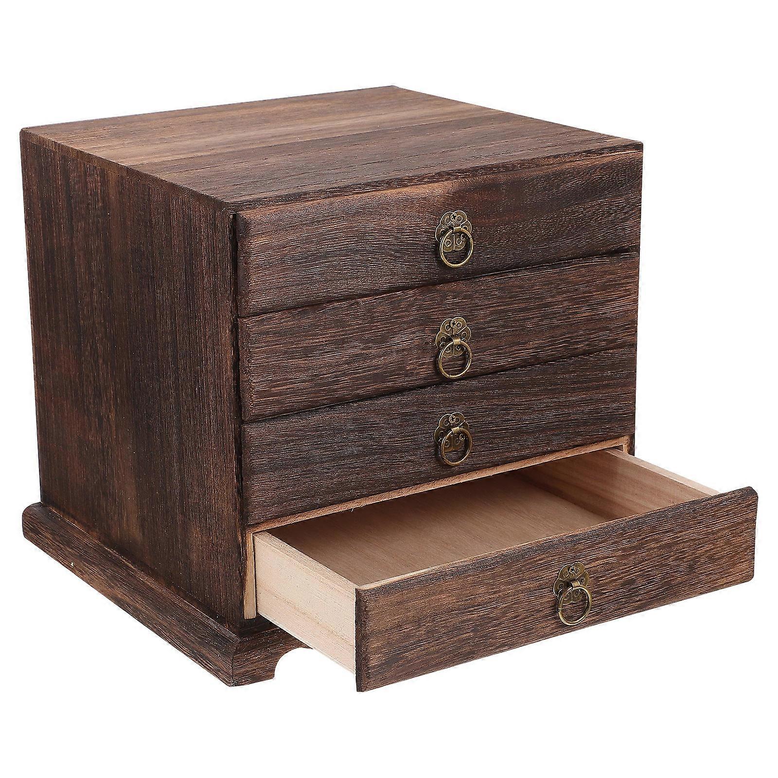 Wooden Drawer Type Storage Box Retro Style Tea Table Storage Box Moisture Proof 25X23X22CM 1Pc