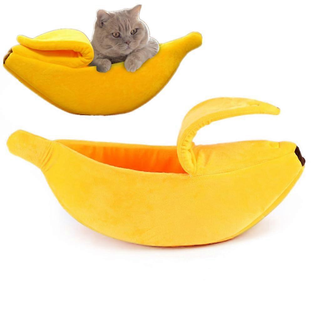 Creative Banana Shape Dog Cat Bed, Soft Warm Bed for Kittens and Puppies, Large Size Pet Accessories in Yellow Color