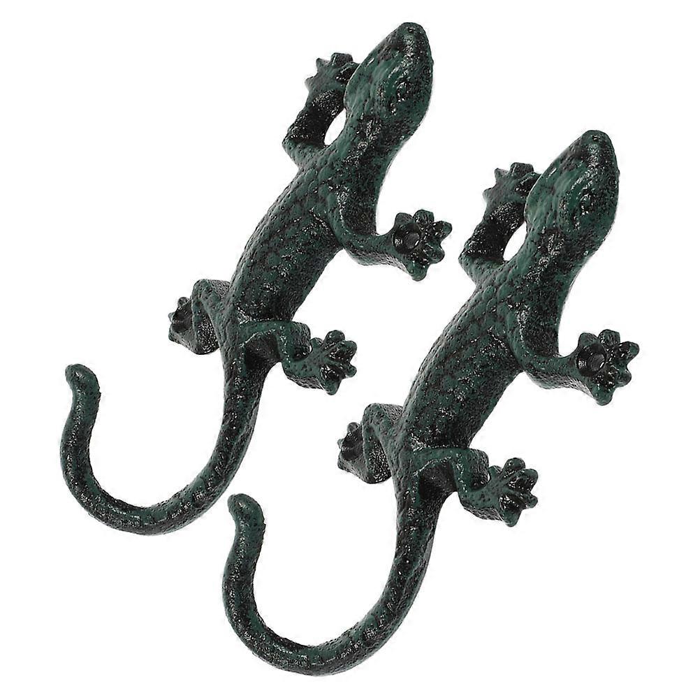 2pcs Cast Iron Gecko Wall Hooks Vintage Decorative Animal Hook, Rustic Coat Hanger for Indoor Outdoor Home Office Garden Garage Use