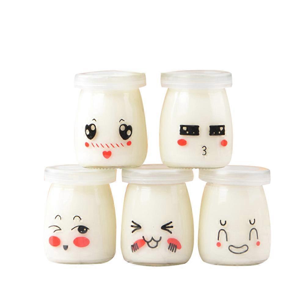 Glass Pudding Bottles Heat-Resistant Food Storage Round Shape Cute Design Assorted Color 10Pcs