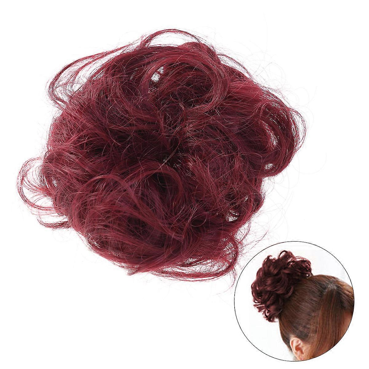 Bun Extensions For Women Dark Red Curly Wave Synthetic Fabric Photogenic 1Pack