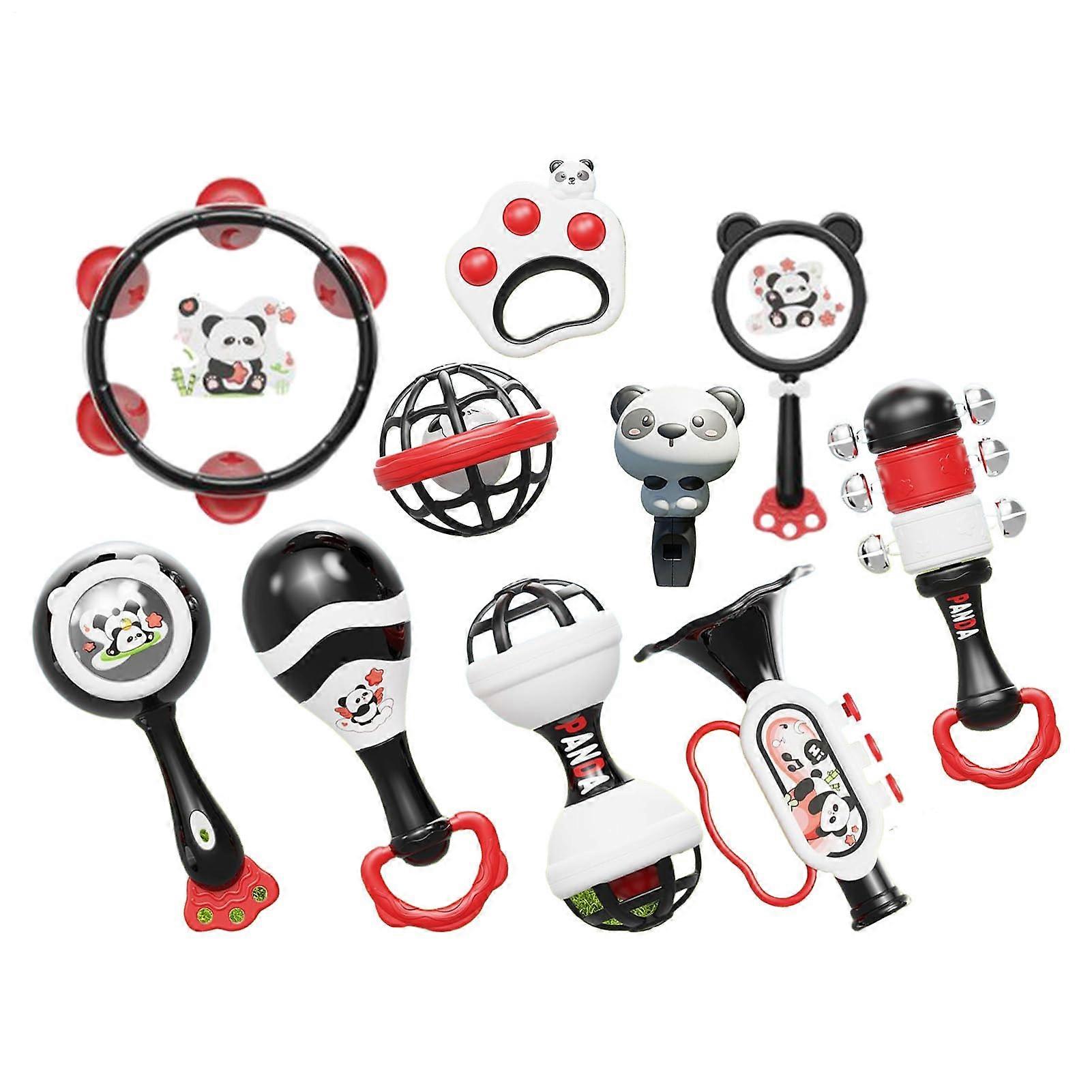 Baby Rattle Toy - Panda Grasping Rattle, Soft Grip and Sensory Teething Ring for Preschool Learning and Early Development