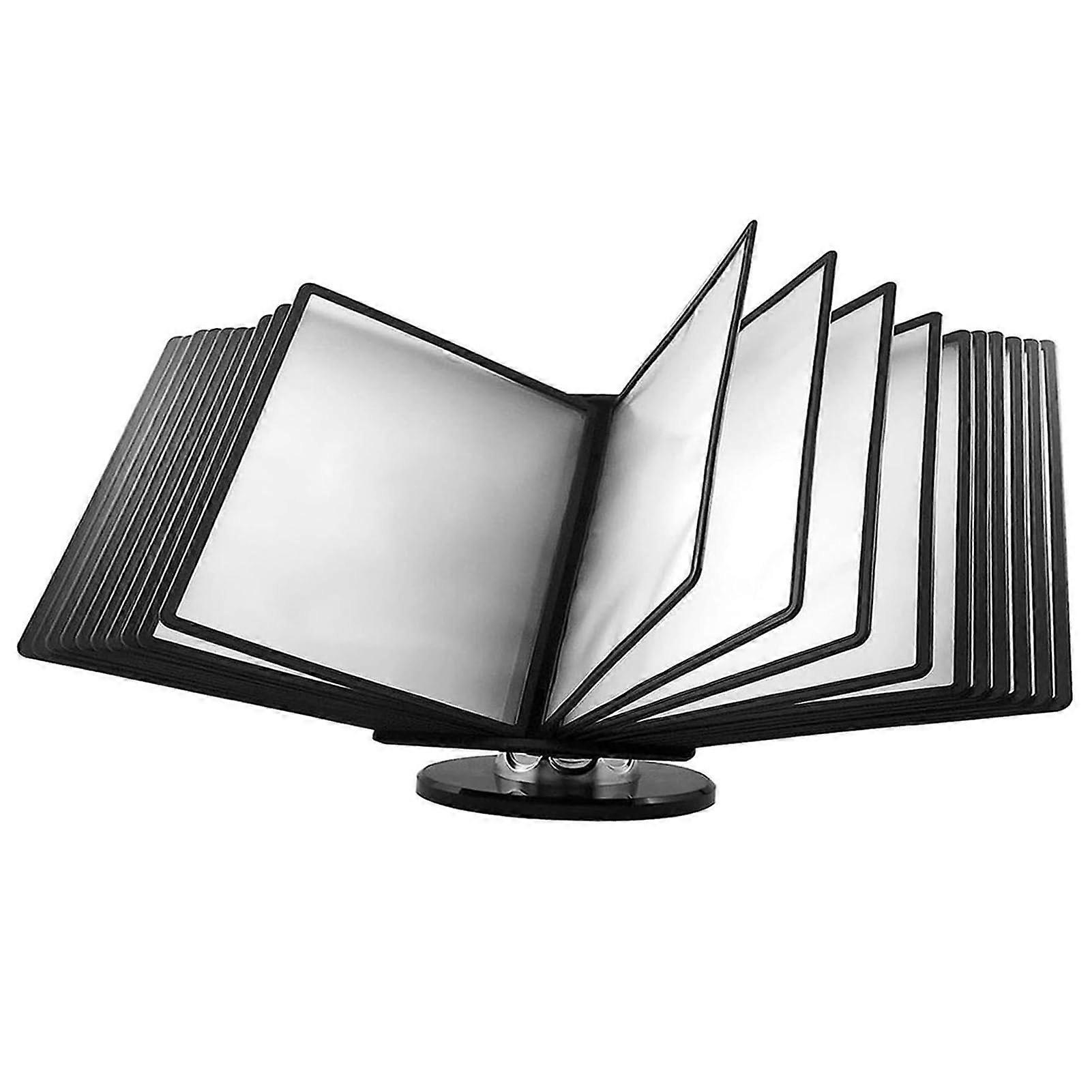 Rotating desk reference system organizer with 20 display pockets, wallmounted, for A4 documents