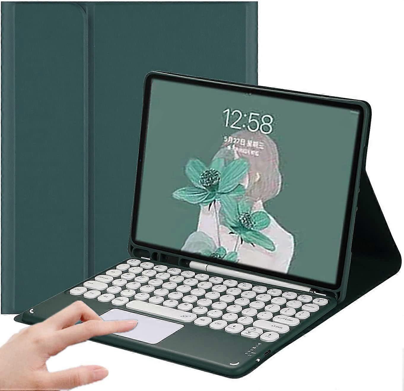 For iPad 10th 10.9-inch case with keyboard, trackpad, detachable keyboard and pen holder - Wireless Bluetooth trackpad keyboard case, green