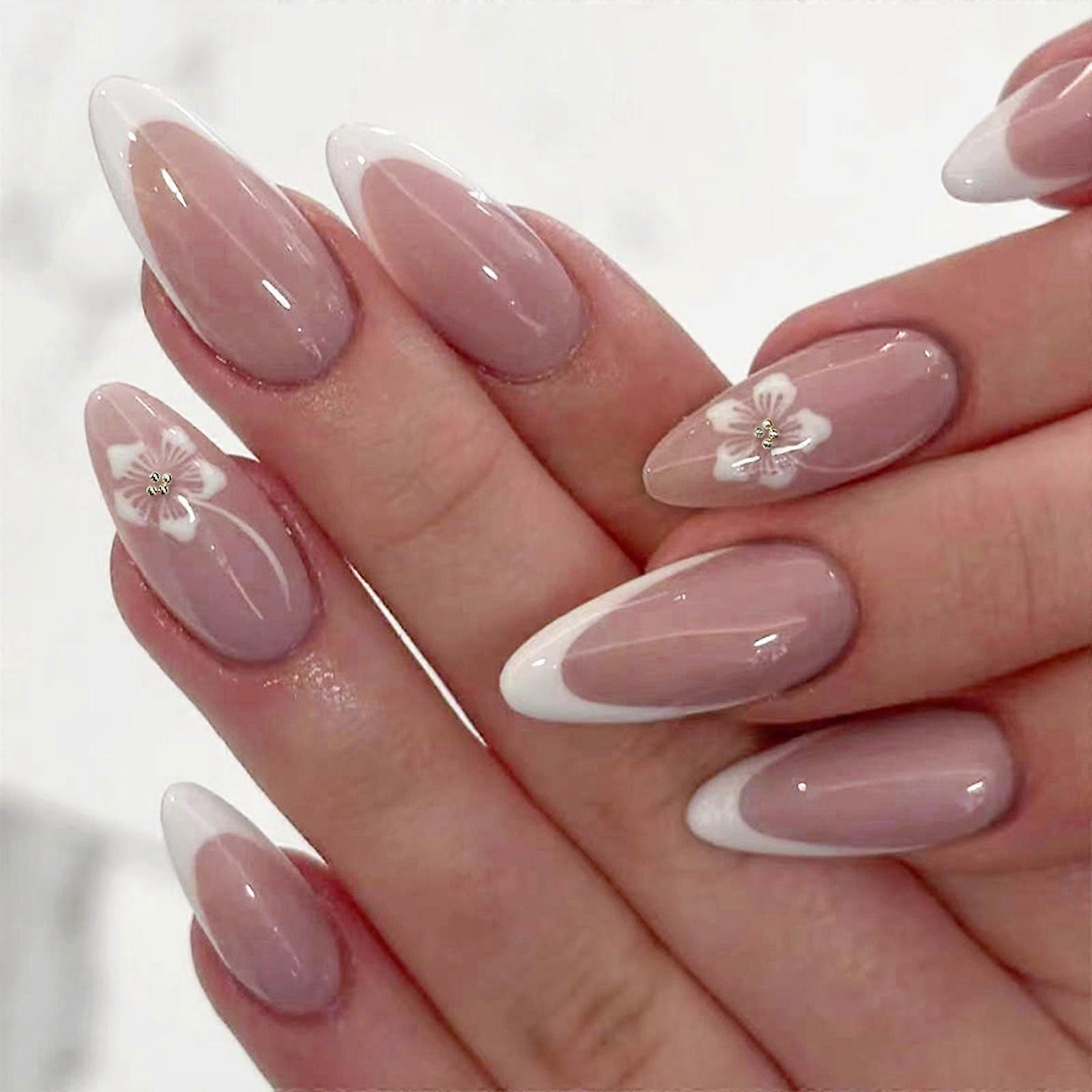 ネイルのアーモンドプレスフェイクネイル光沢のあるアクリル人工ネイルスティックオンネイルレディース24個ネイル12サイズネイルマルチカラーの接着剤