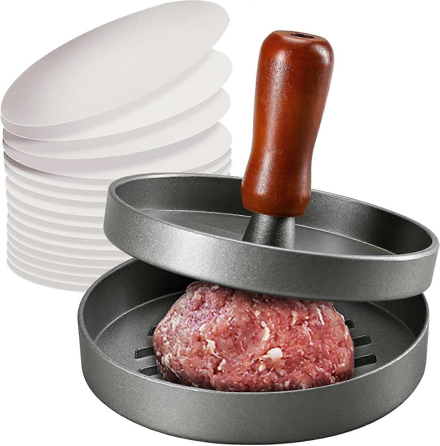 Burger Press & Patty Maker - Non-Stick Hamburger Mold with Included Patty Papers, Easy to Use & Clean, for Home Cooking, BBQ, Backyard Grilling,Brown