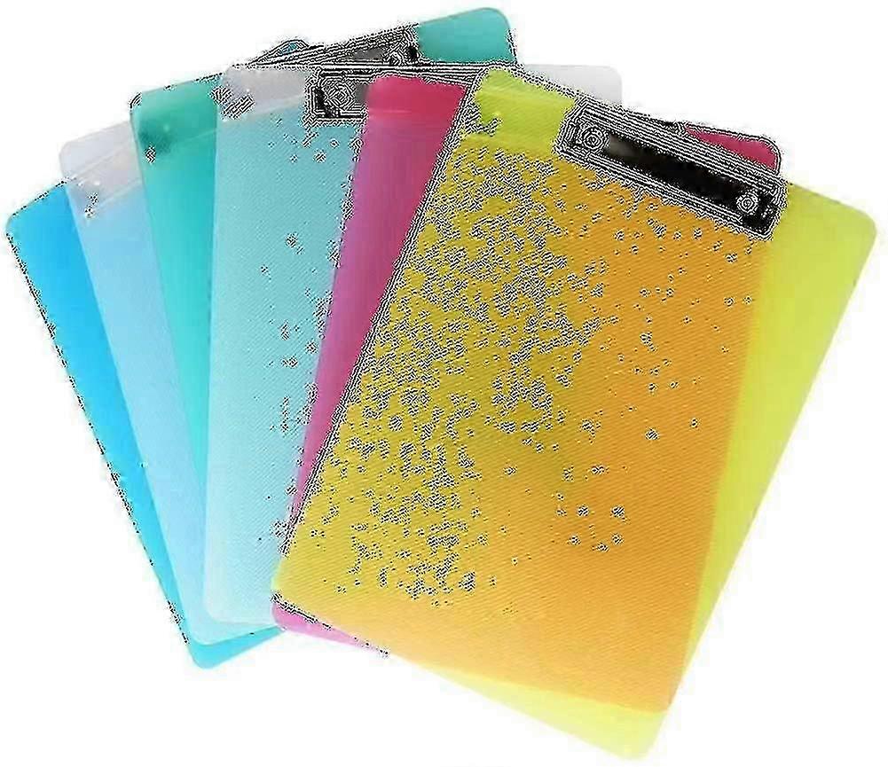 Set of 6 Transparent A4 Clipboards in 5 Colors - Durable Plastic Paper Holders for Organizing Documents & Writing Boards