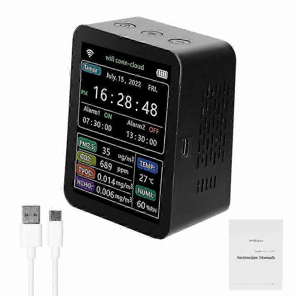 Smart Air Quality Monitor with Temperature and Humidity Sensors, 6-in-1 Multifunctional Detection Device for Indoor Environment Monitoring