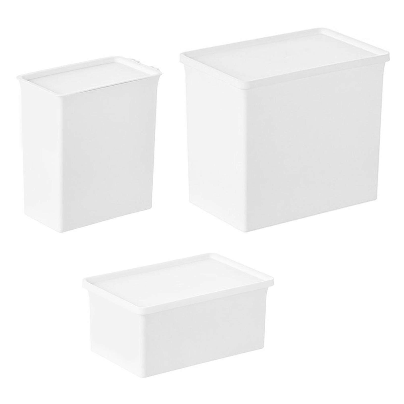 White Plastic Storage Box with Lid for Washing Powder and Daily Sundries Compact Size 3pcs