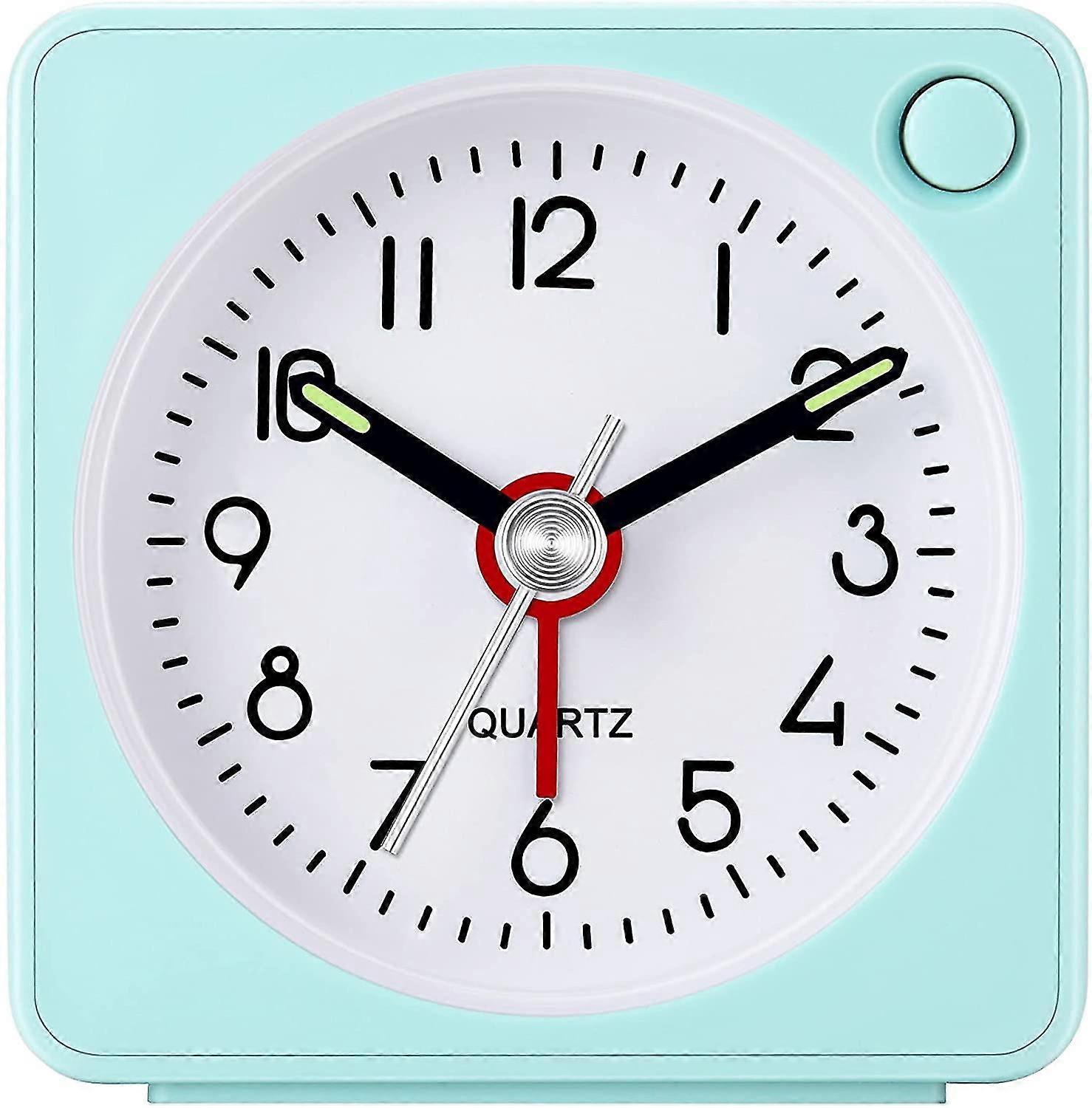 Travel Analog Alarm Clock, 2.25 inch, Ultra Small Clock with Snooze and Light Function, Super Silent Non Ticking, Battery Operated, (Green)
