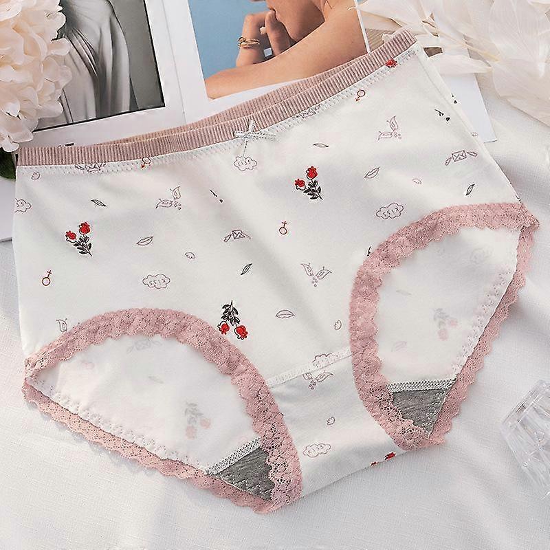 Cotton Fresh Women's Underwear Printing Cute Mid Rise Underwear Elastic Lace Edge Traceless Triangle Pants