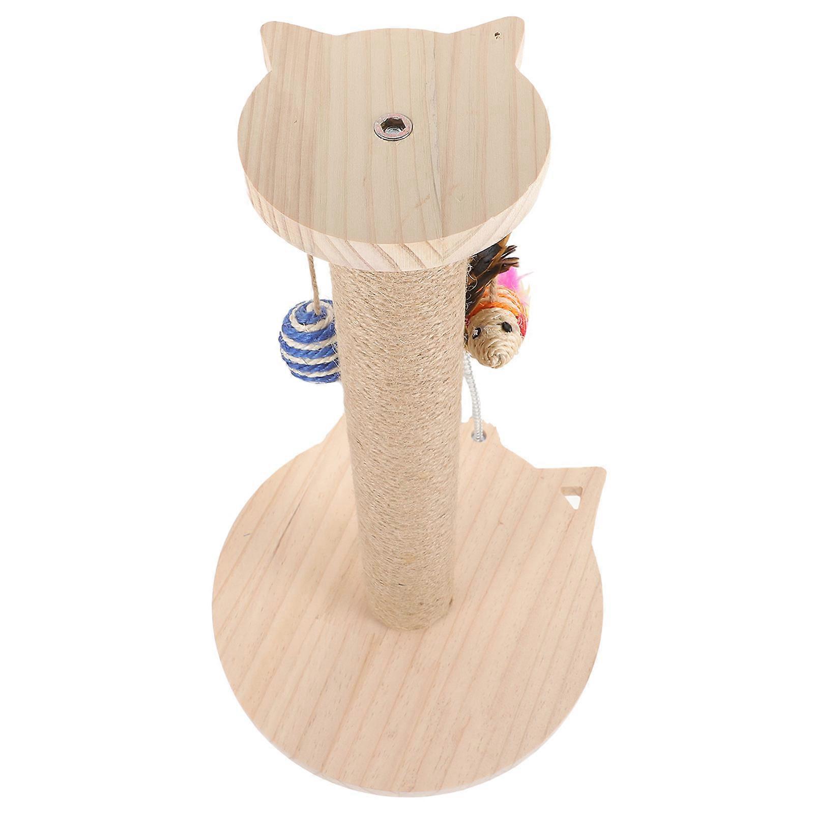 Cat Scratching Post with Teaser Toy for Home Beige Color Durable Sisal Hemp Material