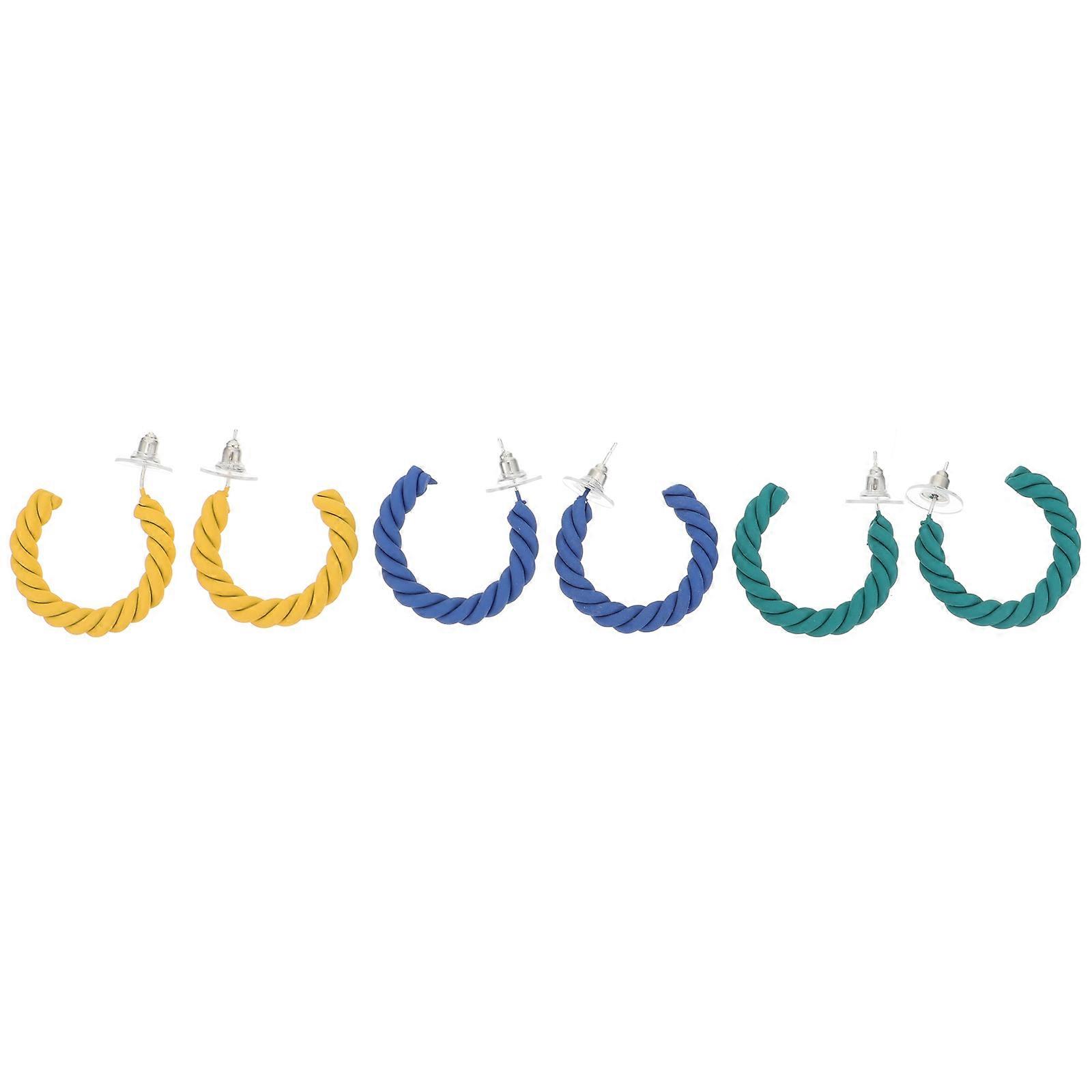 Multicolor Twisted Earrings For Women, Fun Candy Color Ear Accessories Suitable For Various Occasions Featuring Anti-Rust Capability 3 Pairs