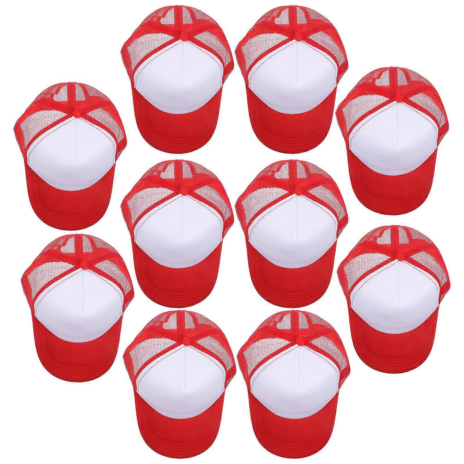 10pcs DIY Blank Mesh Baseball Caps for Sublimation Printing, Lightweight Breathable Design for Outdoor Activities, Fashion Style Cap Red