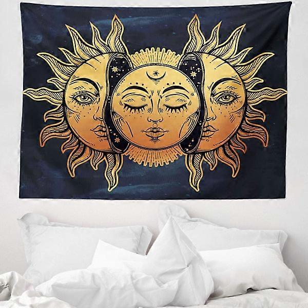 Psychedelic Tapestry Soft Microfiber Fabric Modern Print Washable Dark Blue Yellow (150 x 100 cm, No. 16)