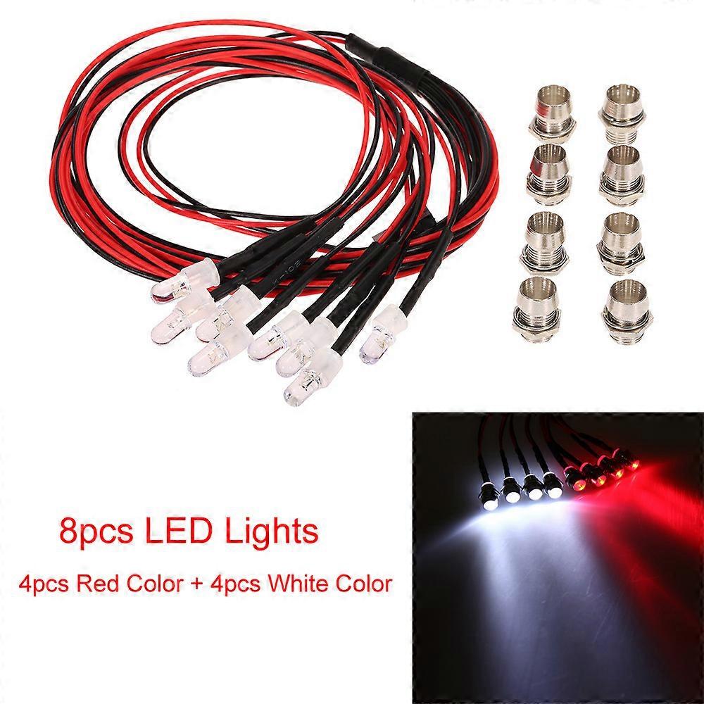 8 件 LED 灯红白颜色,适用于 1:10 遥控车 Traxxas 田宫 HSP HPI RC 汽车轴向 SCX10 D90 D110 更换维修