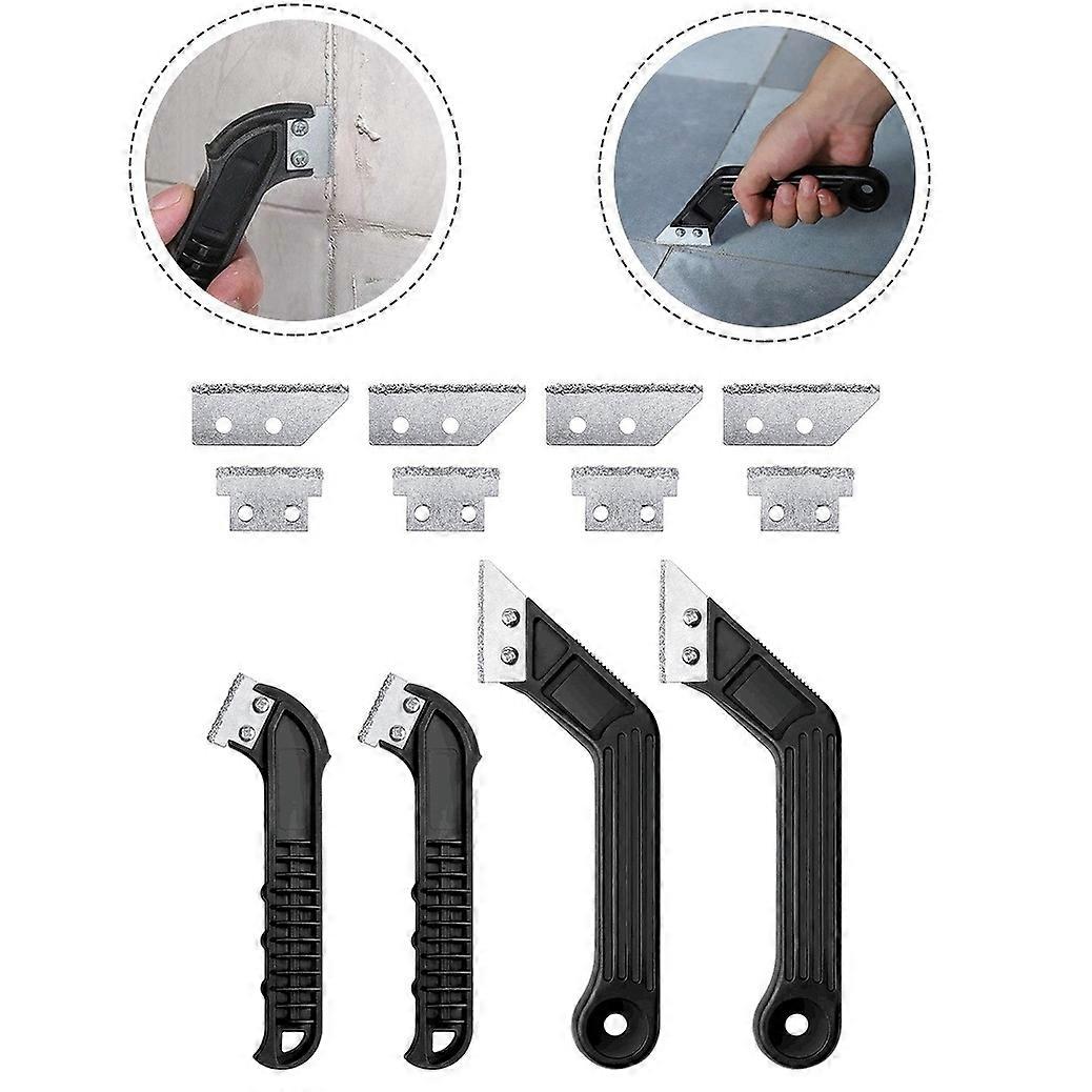 4Pcs Ceramic Tile Gap Hook Cutter with 8Pcs Blades Wall Floor Tiles Joint Cleaner Scraper Bevel/Bend Grout Removal Tool Kit