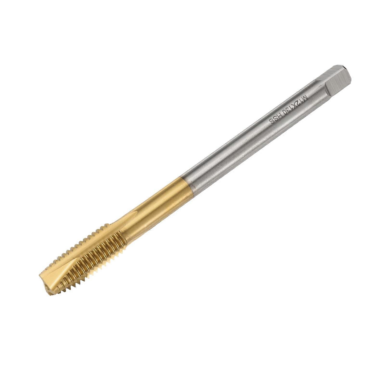 M12 x 1.75 H2 Metric Spiral Point Thread Cutting Tool, 130 mm (5.1 Inch) Extra Long Screw Tap, Titanium Coated 6542 Machine Tap Cutting Tool