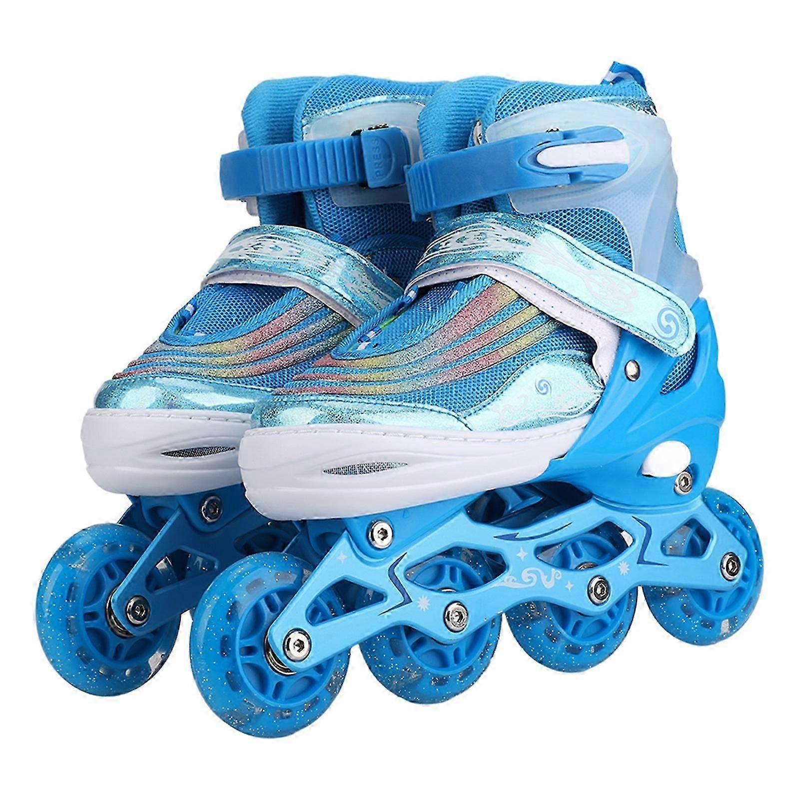 Patine în linie pentru copii Albastru reglabil Soft Exercițiu nce Pantofi cu role de înaltă rezistență cu cataramă de siguranță Lumină L