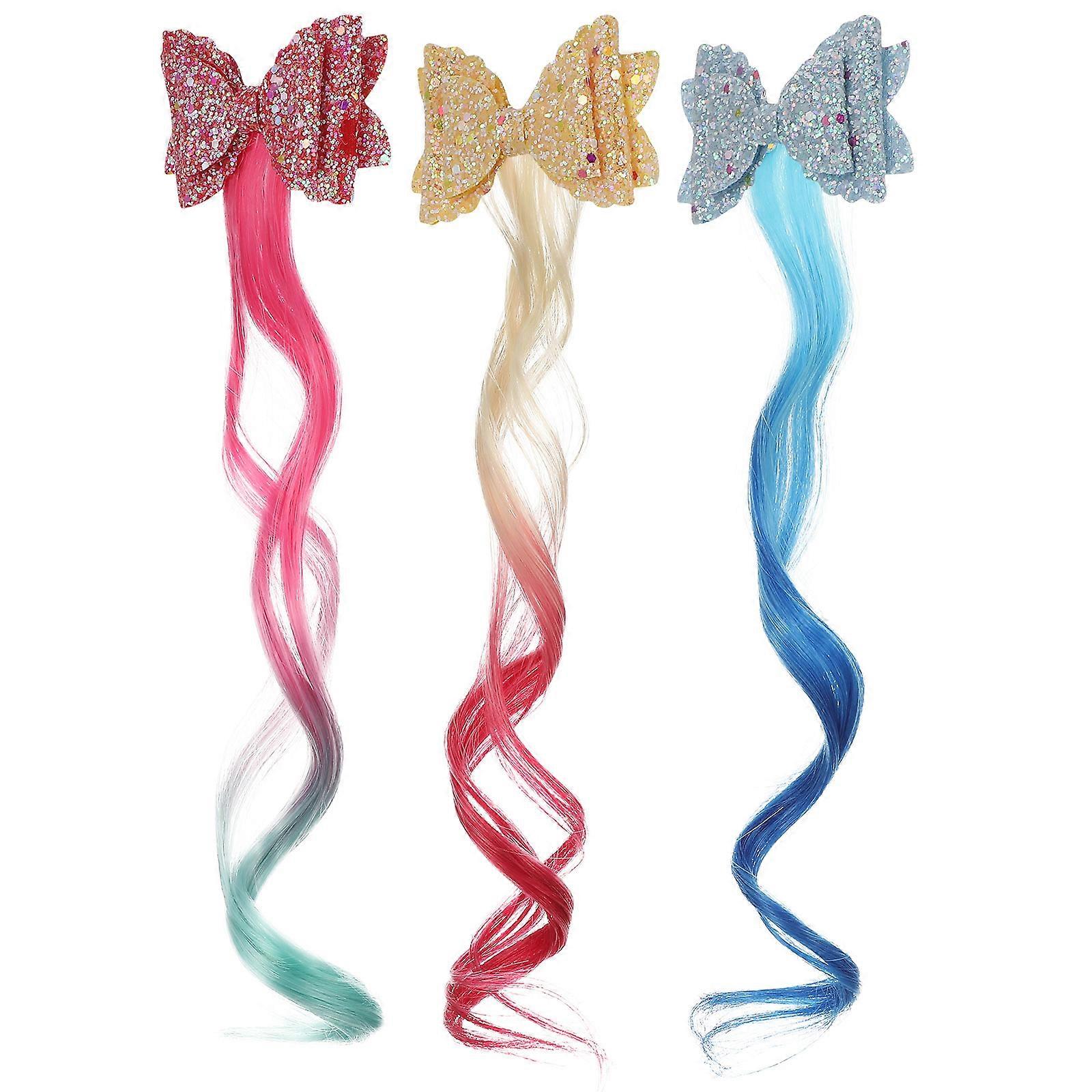 3pcs Colorful Bow Clip Hair Extensions   Easy Clip In Barrettes for Comfortable, Non Damaging Hair Styling   Vibrant Rainbow Hair Accessories for
