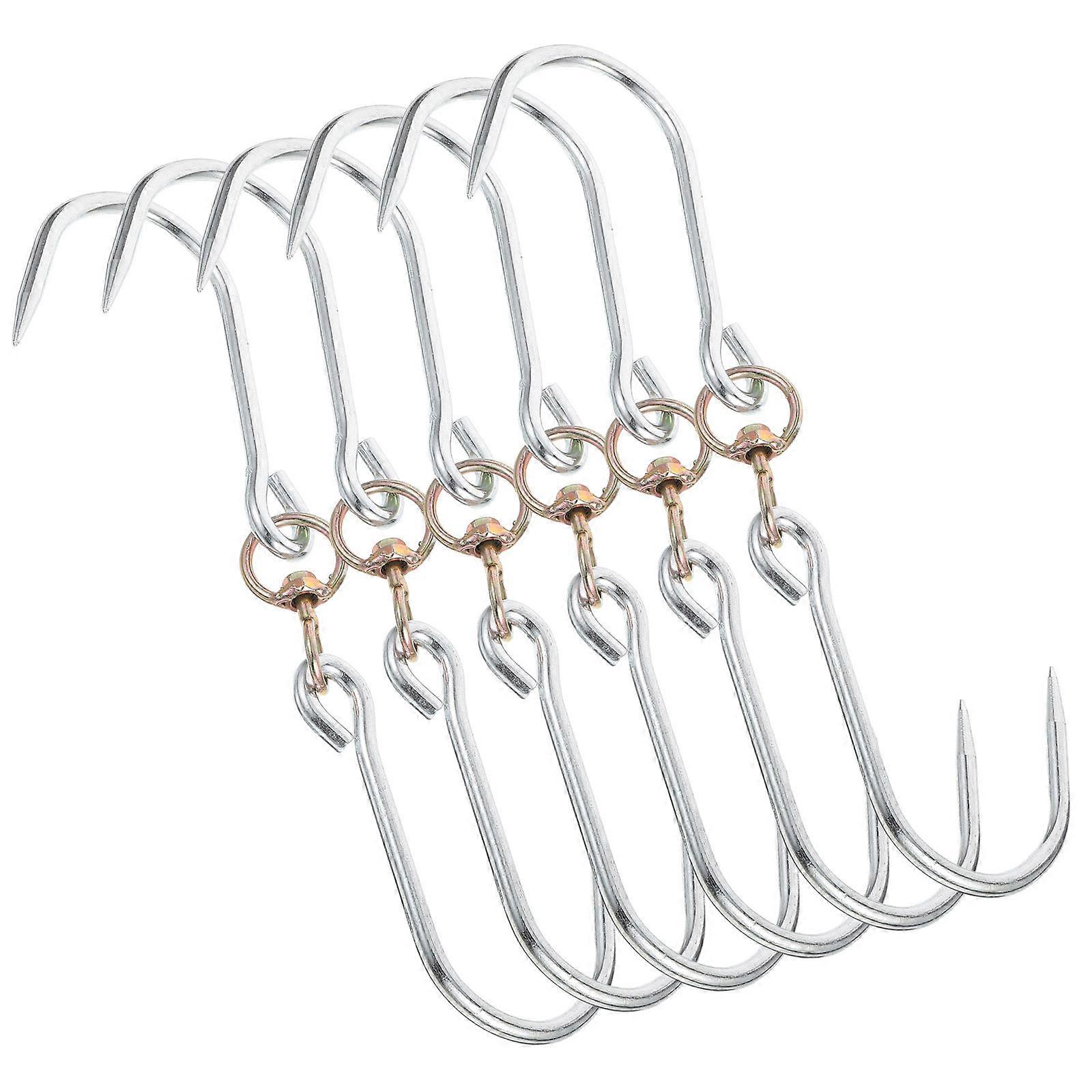 Butcher Hooks Metal Poultry Hooks Rust-Proof Grill Hooks Silver Kitchen Use 12.58X3.14X0.24IN Meat Processing 6Pcs