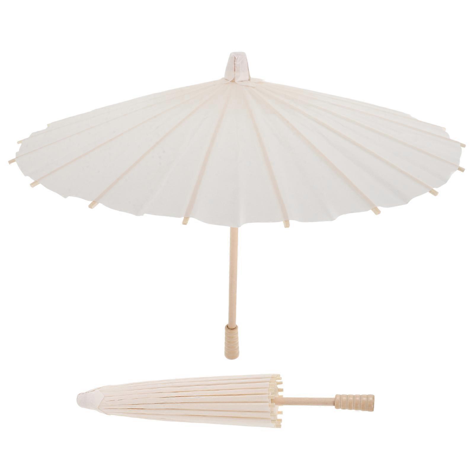 DIY Paper Umbrella for Decoration with Wooden Handle White Color 2 Pieces Small Size