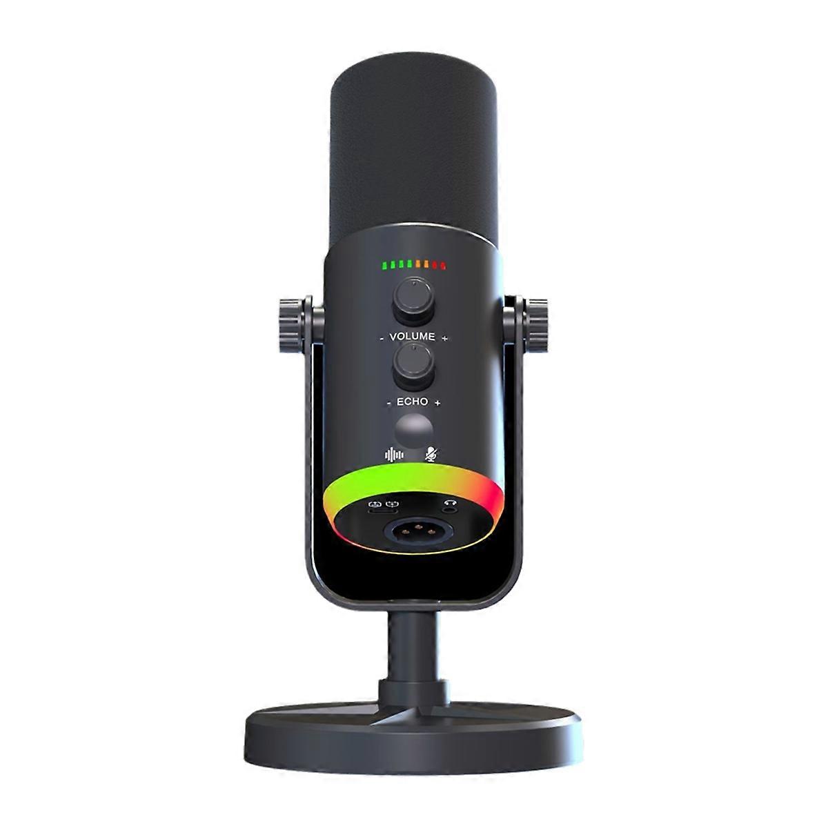USB Dynamic Microphone RGB Gaming Microphone Computer Condenser MIC for Podcast Gaming Live Streaming Black