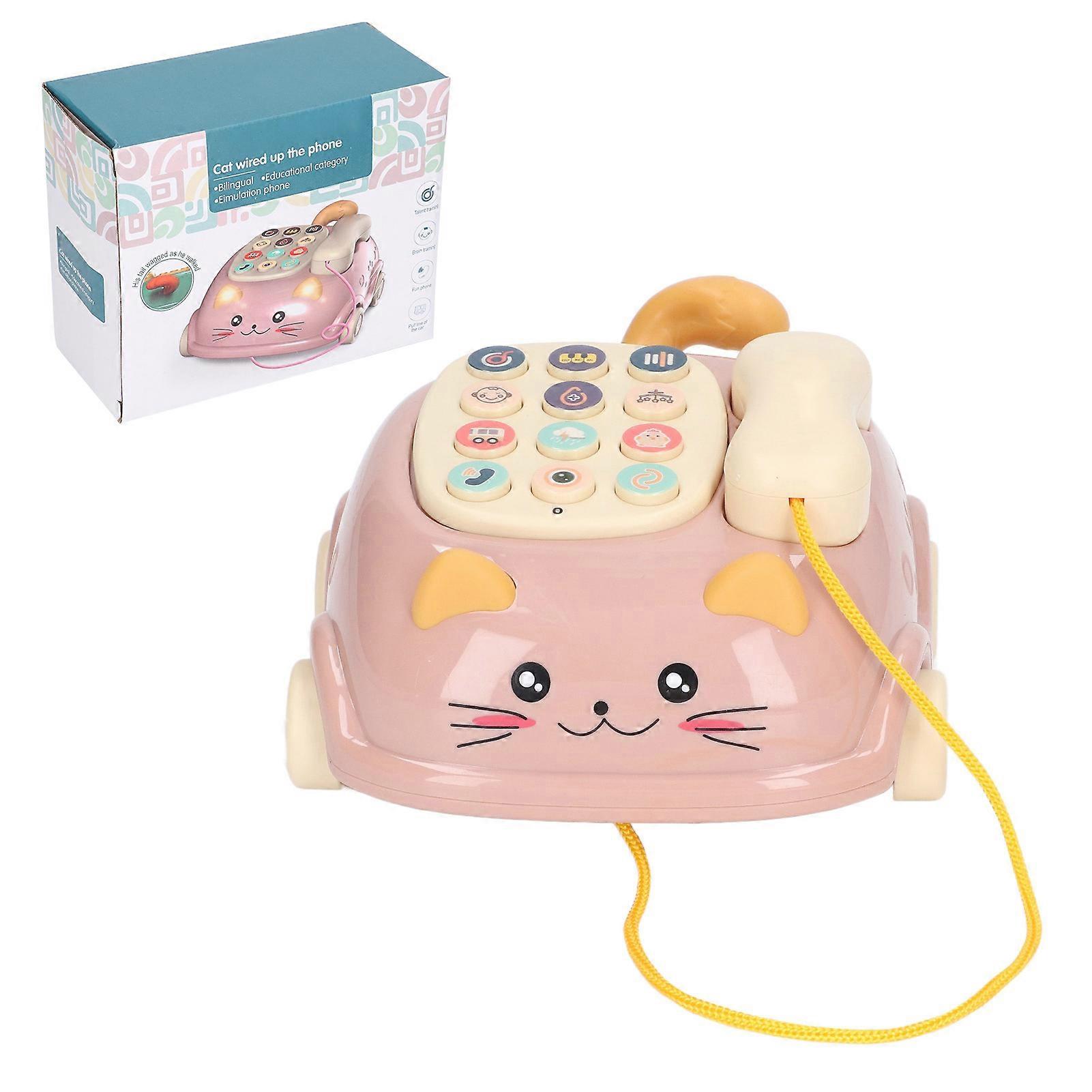 Baby Phone Toddlers Musical Toy Pretend Phone Call Toy Car Bilingual Story Machine Kitty Shape for EnlightmentPink