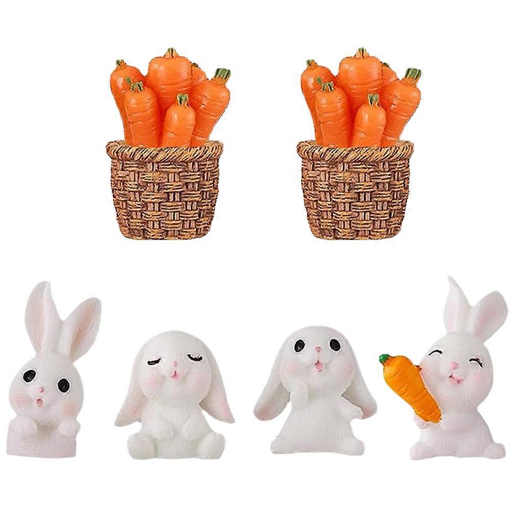 Miniature Rabbit Figure for Easter Decor 8Pcs Miniature Straw Basket Carrot Set