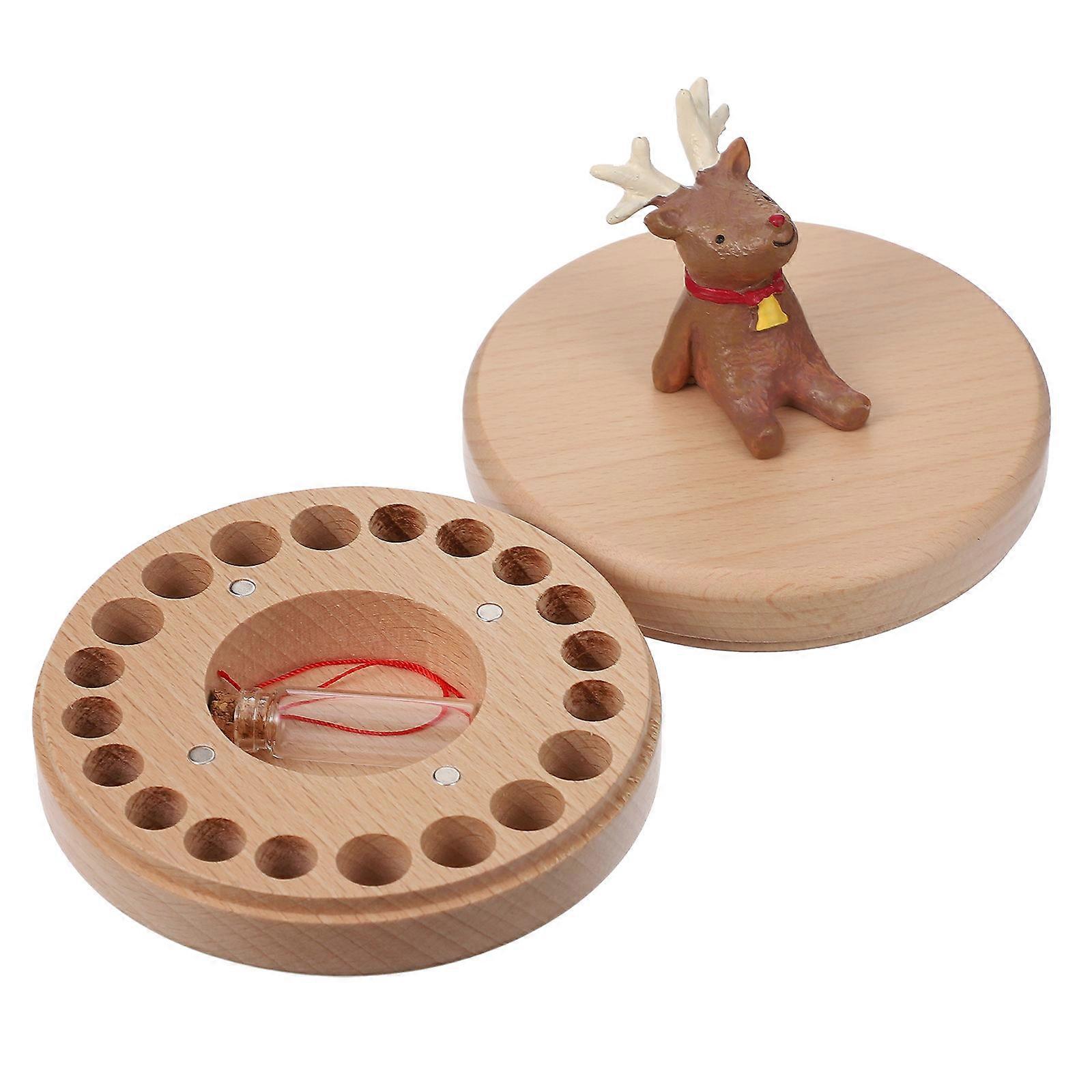 Baby Teeth Box for Baby Made of Composite Material with Lanugo Bottle and Light String Khaki 7.8x5.9x2.4 inches