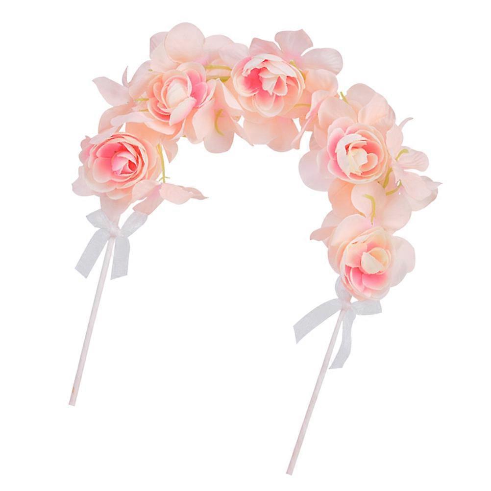Romantic Cloth Flower Arch Cake Topper for Cupcake Decoration Multi Color 3D Bowknot Pick