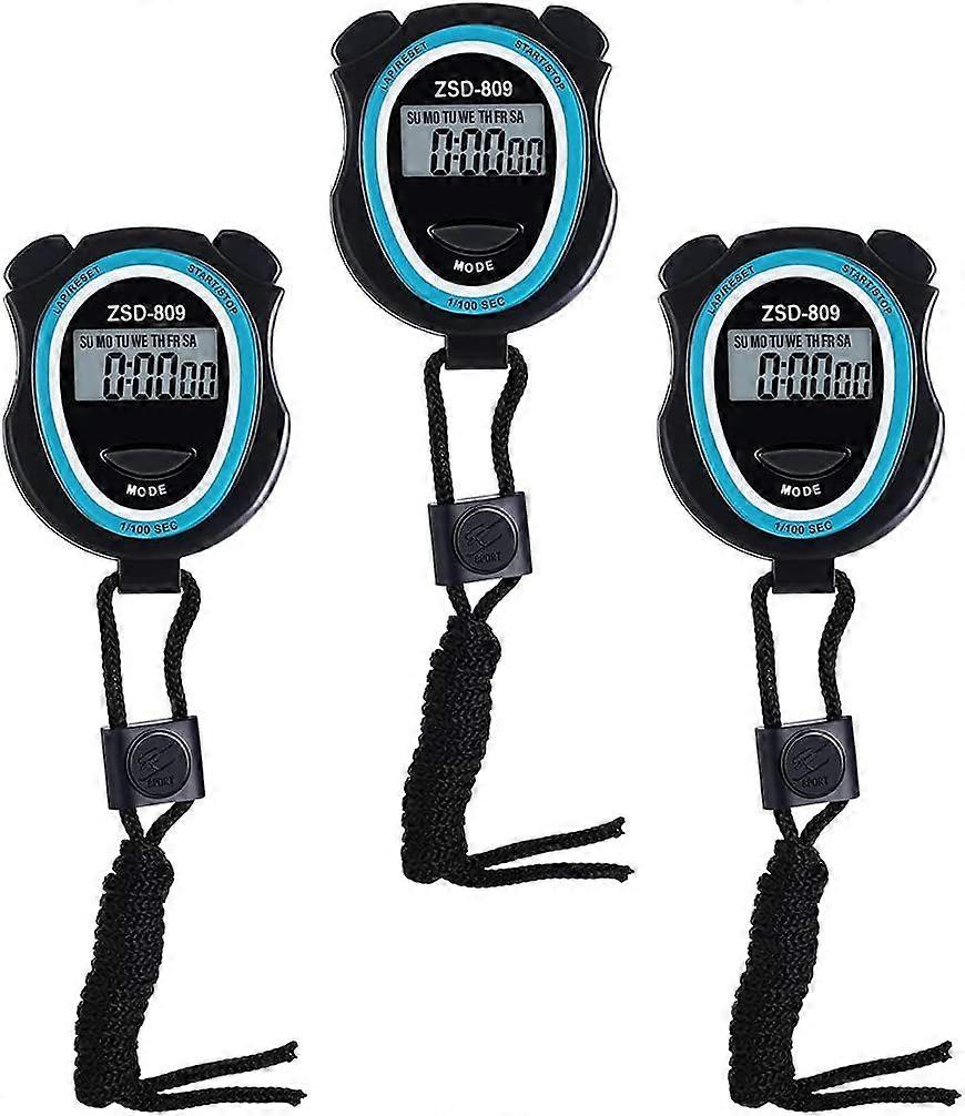 3 Digital Stopwatches - Waterproof Chronograph