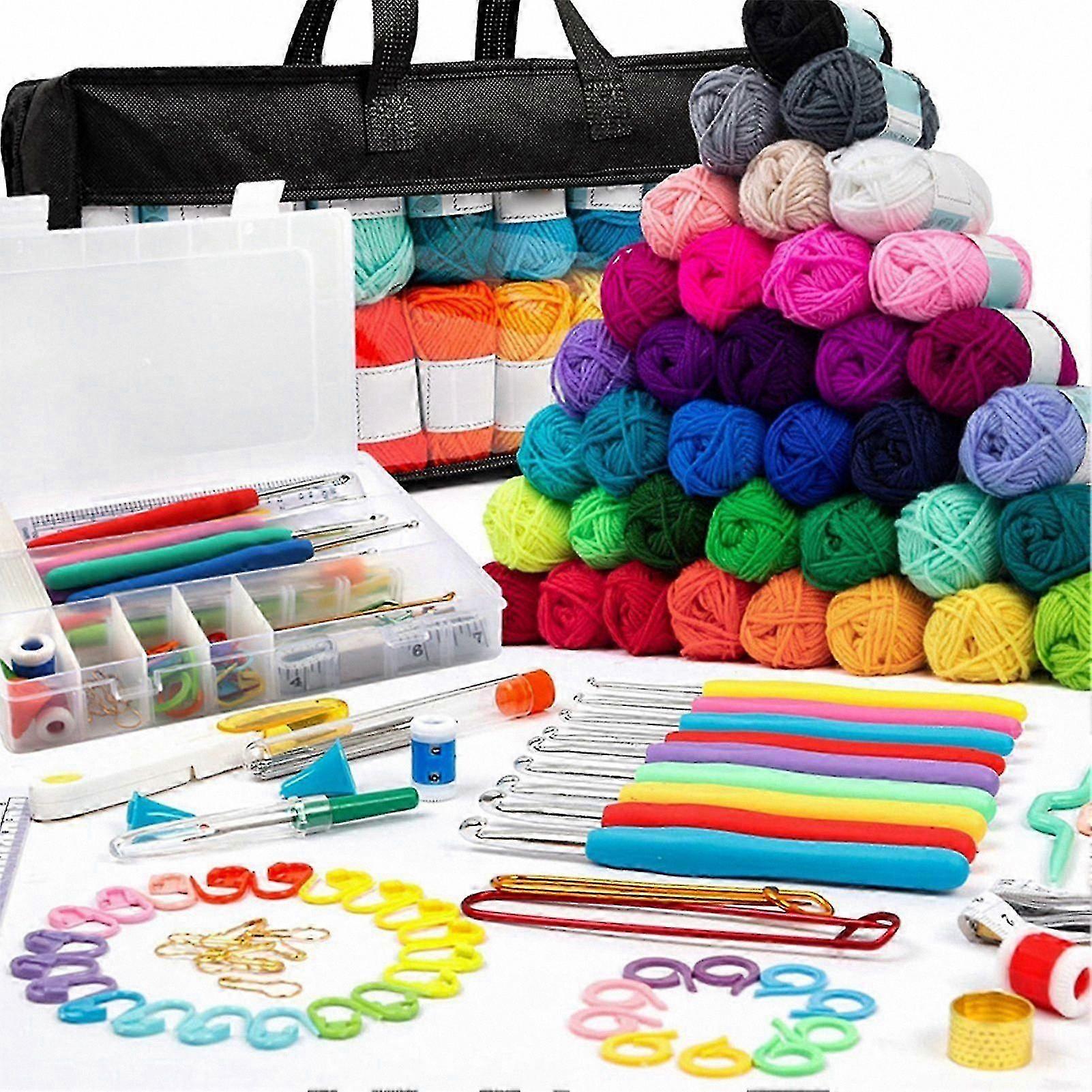 Complete Crochet Yarn Set with Tools for DIY Sweaters and Scarves - Beginner to Advanced Knitting Kit Includes Storage Bag