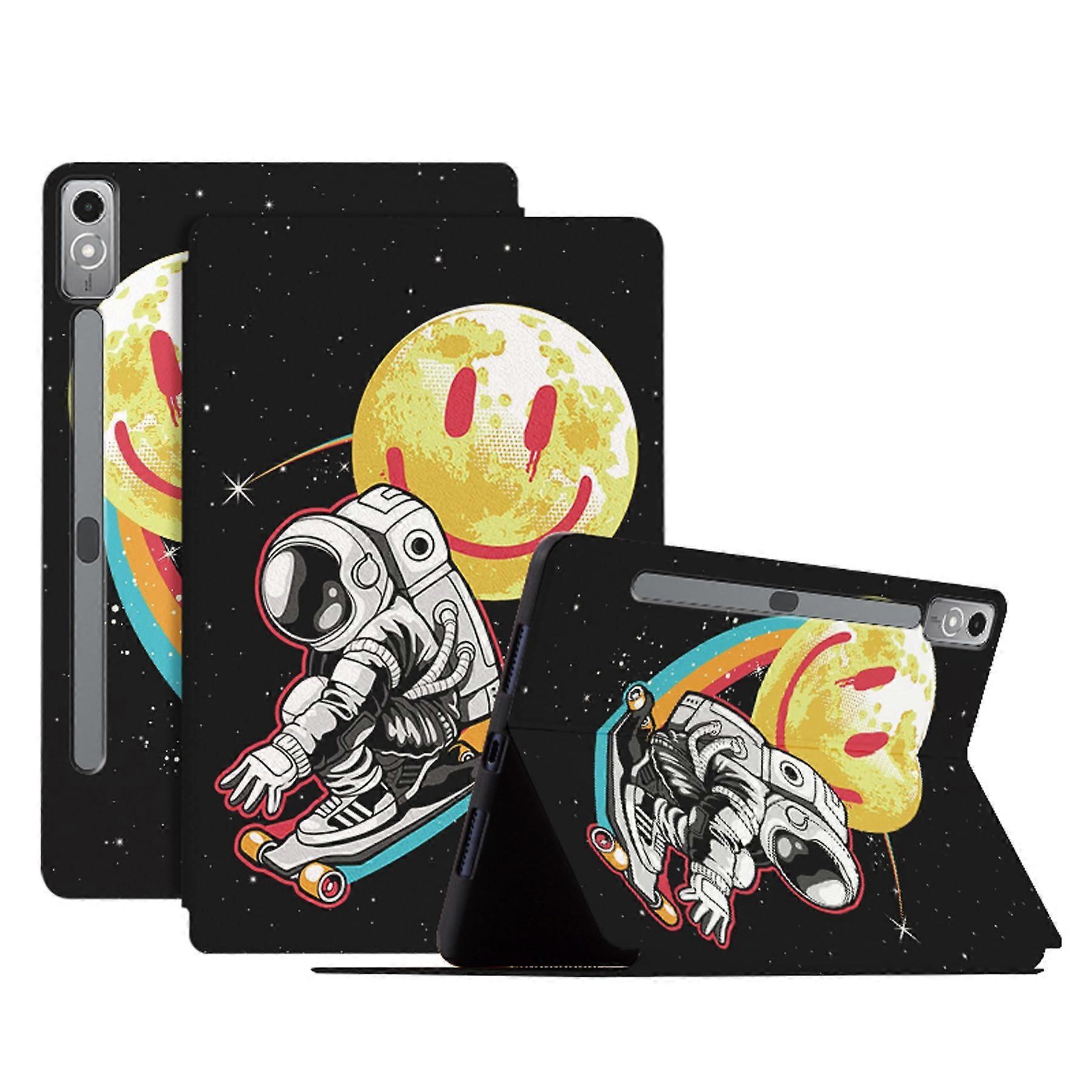 DayQiQiPu Huelle Case For Lenovo Tab P12 12.7-Inch TB-370/371 PU Leather Astronaut Pattern Flip Stand Auto Wake/Sleep