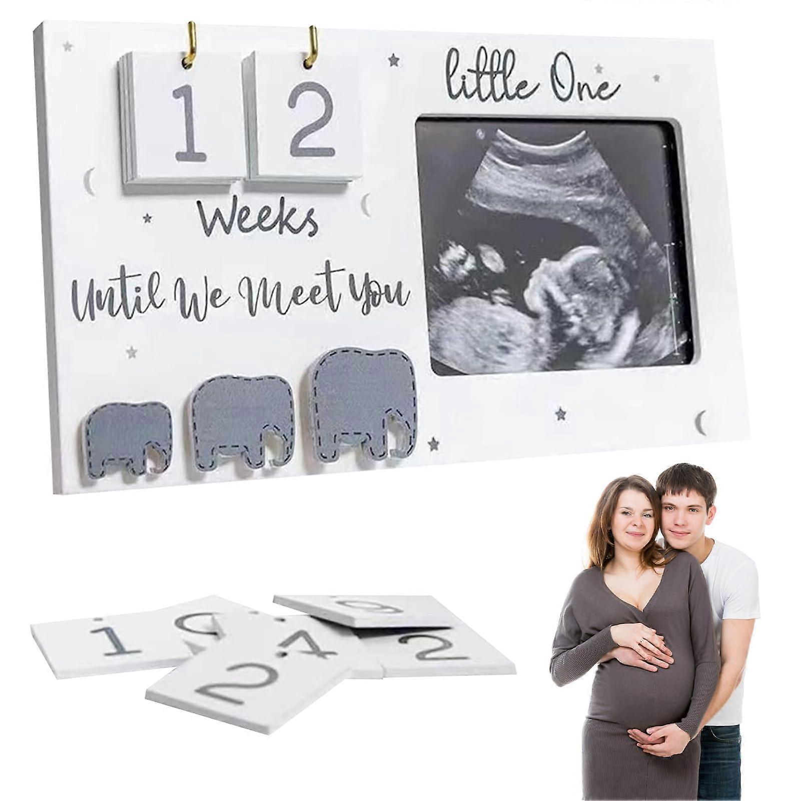 Baby Scan Photo Frames, Baby Sonogram Picture Frame Countdown Weeks, Ultrasound Photo Frame for Baby Announcement(White)