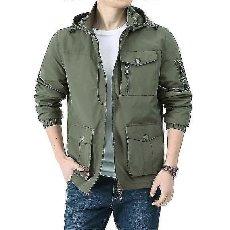 Loose Fit Men's Jacket with Hood and Multiple Pockets - Workwear Coat